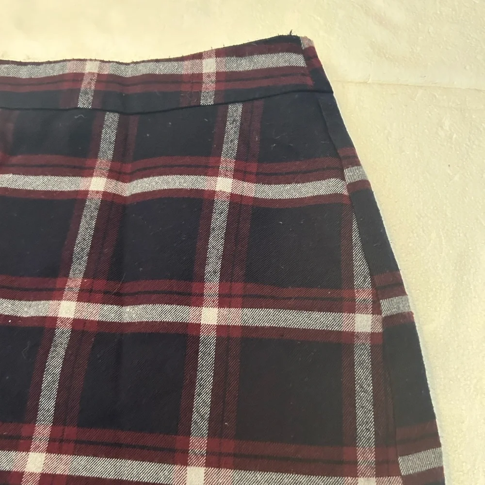 Oasis red blue white plaid mini skirt ruffled hem